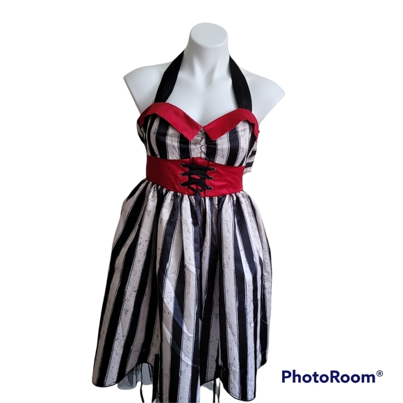 Hot Topic Dresses & Skirts - American Horror Story Freak Show Dress Small Halter Stripe Black White Halloween
